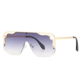 Modern flat top shield sunglasses with wavy gold metal frame and purple gradient lenses - Gold Frame Gradient Gray Lens
