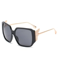 Fashionable oversized square sunglasses with black frame and diamond-encrusted wings - Inlay / Black Frame Full Grey