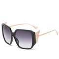Fashionable oversized square black sunglasses with diamond F-logo metal temples and gradient lenses - Inlay / Black Frame Double Gray Lens