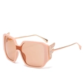 Square oversized peach sunglasses with sparkling diamond F logo and gold metal temples - Inlay / Pink Frame Tea Lens