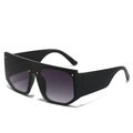 Oversized shield sunglasses in matte black with gradient lenses and gold rivet accents - Black Frame Double Gray Lens