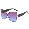 Lunettes de soleil papillon sans monture avec verres dégradés violet-bleu et clous argent - Monture Dorée Verres Gris Bleu