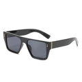 Flat top square oversized sunglasses with black frame and gold metal rivet details - Black Frame Grey Lens