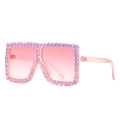 Oversized square kids sunglasses with pink gradient lenses and rhinestone-encrusted frame - Purple and Pink Rhinestones