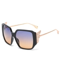 Square diamond sunglasses with black frame, gradient purple lenses and jeweled metal temples - Inlay / Black Frame Green Tea Lens