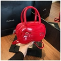 Fashionable red patent leather handbag with bow buckle and versatile shoulder strap - Red