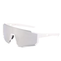 White cycling sunglasses with silver mirrored lens and ventilated temples for sports - White Frame Silver Mirror