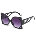 Occhiali da sole geometrici neri oversize con lenti sfumate viola da donna - Montatura Nero Lucido Doppia Lente Grigia