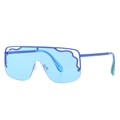 Occhiali da sole retrò oversize blu con montatura piatta e dettagli ondulati traforati - Montatura Blu / Lenti Blu