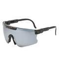 Lunettes de soleil de sport polarisées avec monture noire et taches jaunes - Argent Miroir