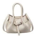 Chic beige lychee grain leather handbag with silver buckle and crossbody strap for women - Off White