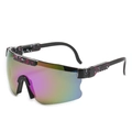 Polarized sports sunglasses with graffiti pattern frame and purple green gradient lens - Purple Lens