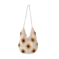 Handmade crochet sunflower tote bag with white knitted pattern and long shoulder strap - Off White
