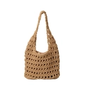 Modische handgewebte Schultertasche mit hohlem Netzdesign in natürlichem Beige-Ton - Khaki