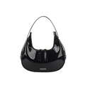 Minimalistische schwarze Lackleder-Mondsichel-Tasche mit weißem Fashion-Schriftzug - Schwarz