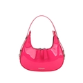 Hobo-Tasche aus glänzendem Lackleder in Pink mit silbernen Metallbeschlägen - Rosarot