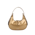 Metallisch goldene Halbmond-Handtasche mit Fashion-Schriftzug und Doppelreißverschluss - Gold