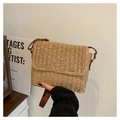 Borsa a tracolla intrecciata a mano beige con cinturino in pelle marrone e fibbia in metallo - Cachi