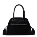 Borsa tote minimalista in nylon nero con finiture in pelle e tracolla rimovibile - Nero