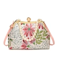 Sac de soirée brodé de fleurs roses avec poignée en perles et fermoir doré chic - Rose