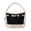 Bolso cubo minimalista de lona en contraste negro y beige con correa ajustable - Blanco y Negro