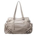 Minimalistische crèmewitte grote tote bag van zacht PU-leer met ritsvak aan de voorkant - Khaki