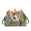 Sac de soirée jacquard floral vintage avec poignée perle et bandoulière verte - Vert