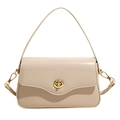 Minimalist cream shoulder bag with smooth glossy finish and golden twist lock closure - White