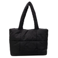 Chic black quilted puffer tote bag with a spacious interior for everyday fashion commute - Black