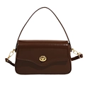 Minimalist coffee brown glossy patent leather shoulder bag with gold twist lock - Brown