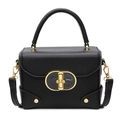 Classic black top-handle bag with gold hardware lock and pebble grain leather finish - Black
