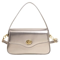 Chic silver rectangular baguette bag with gold twist lock and slim shoulder strap - Silver
