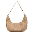 Soft khaki hobo bag with pleated leather texture and silver hardware for casual commute - Khaki