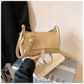 Light coffee textured crossbody bag with gold buckle and adjustable shoulder strap - Khaki