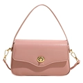 Sac bandoulière minimaliste en cuir rose avec fermoir rotatif doré élégant - Rose