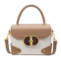 Fashionable contrast color square handbag with gold buckle and lychee texture for women - Khaki