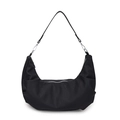 Minimalist black crescent shoulder bag with lychee pattern texture and zipper closure - Black