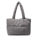 Quilted nylon tote bag in grey with padded puffy texture and top handle for winter fashion - Gray