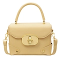 Elegant cream contrast handbag with lychee texture and gold bead clasp closure - Yellow