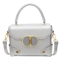 Silver lychee textured crossbody bag with gold hardware and flip cover design - Silver