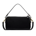 Fashionable black pebbled leather cylinder handbag with gold hardware and shoulder strap - Black