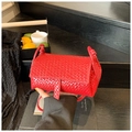 Mini red woven leather crossbody bag with flap cover and slim strap in a stylish square shape - Red