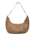 Minimalist light brown crescent hobo bag with textured finish and silver hardware - Brown