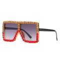 Square rhinestone sunglasses for kids with two-tone orange and red sparkling crystals - Top Brown Bottom Red Rhinestones