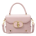 Pink lychee grain leather crossbody bag with decorative gold metal twist lock - Pink