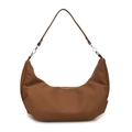 Brown soft leather hobo bag with adjustable strap and vintage crescent shape design - Brown