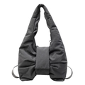 Large dark grey shoulder bag with unique oversized bow design in textured nylon fabric - Gray
