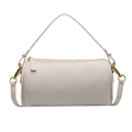 White cylinder shoulder bag in lychee texture faux leather with gold hardware - Off White