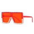 Kids oversized square sunglasses with red frame and sparkling rhinestones - Top Red Bottom White Rhinestones