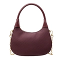 Burgundy twill woven hobo bag with sleek leather handle and gold metal chain strap - Red